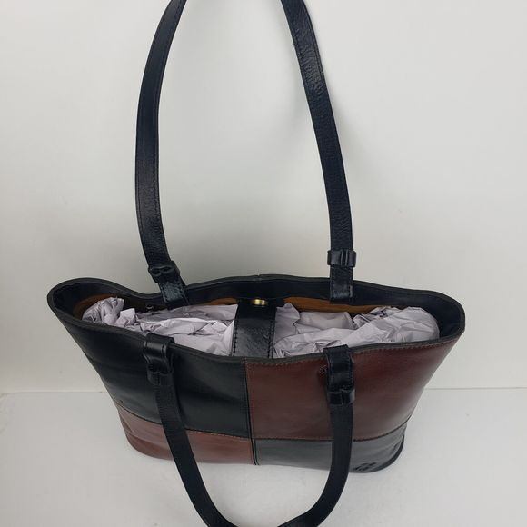 Patricia Nash Tote Bag Danville Colorblock Black British Tan Leather purse - Picture 15 of 16